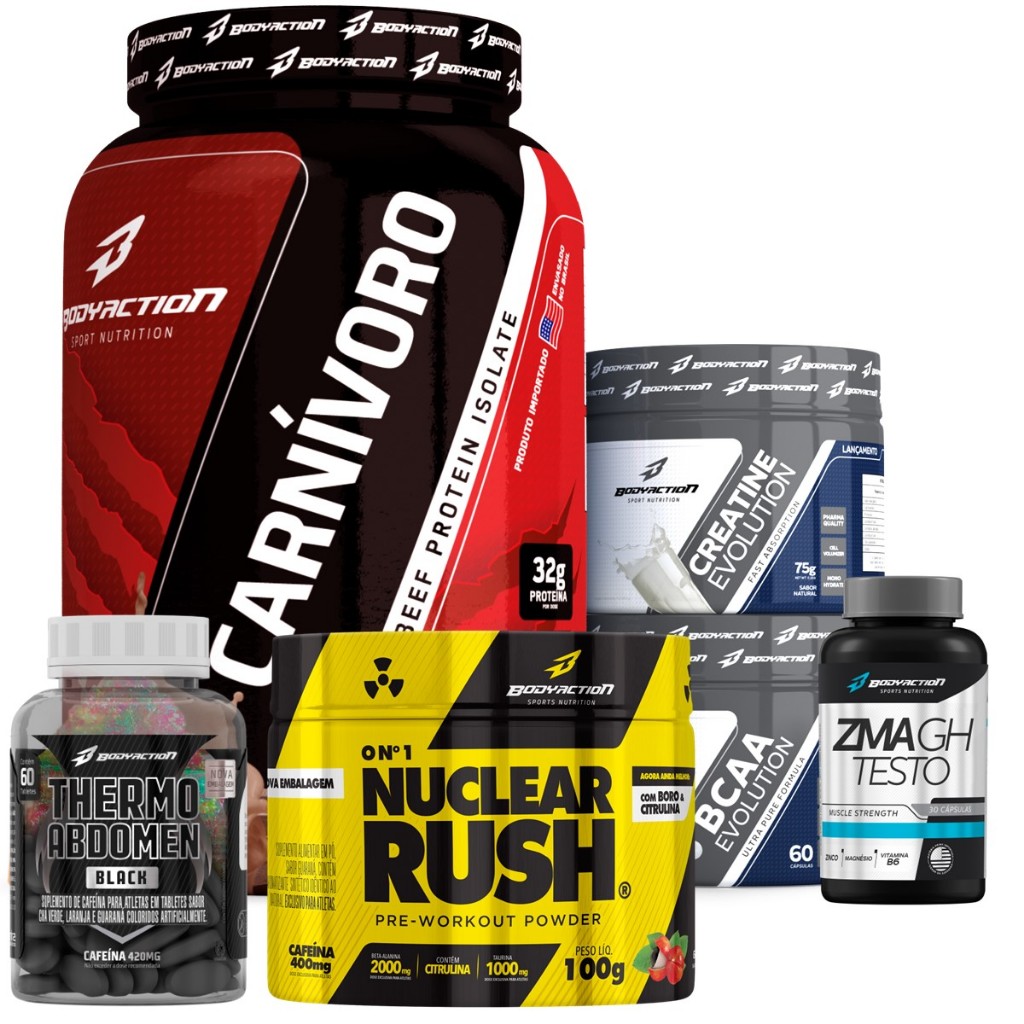 Thermo Abdomen + Carnivoro Beef Protein + Creatina + Bcaa + Pré Treino + Zma Bodyaction