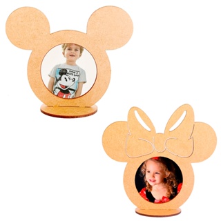 Porta Retrato Mickey / Minnei Mdf Crú Lembrancinha para Fotografia Redondinha Redonda Mesa Aniversario Comemorações