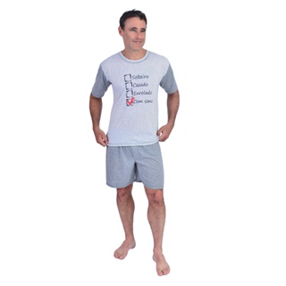 Pijama Masculino Com Sono Curto Malha Mescla em Oferta na Shopee