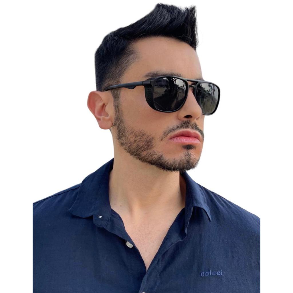 Óculos Masculino Retangular Alok Hype Hip Hop Estiloso Preto