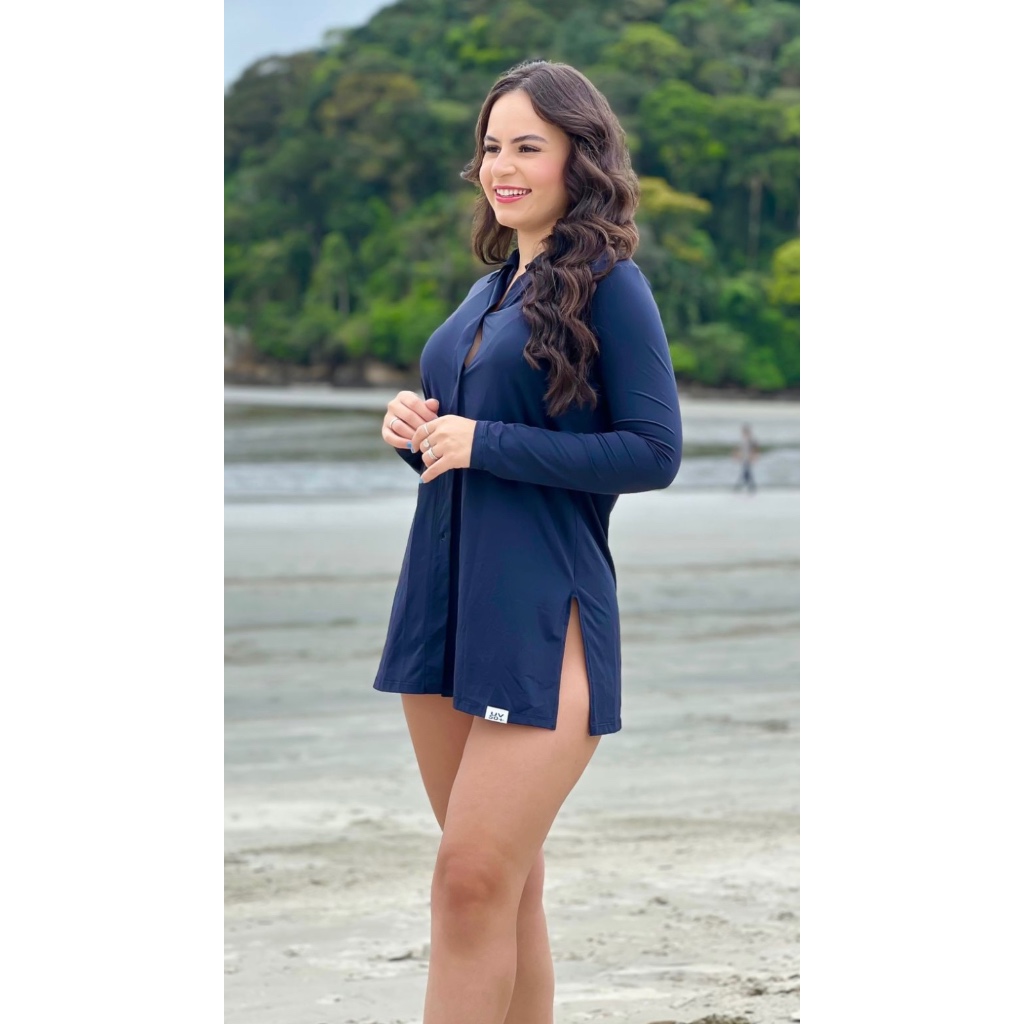 Chemise saída de praia com proteção solar UV50+, camisão feminino - Technical View