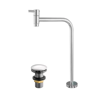 Torneira link Alta de inox Cromada Para Cuba de Sobrepor, banheiro e lavatorio, valvula clic