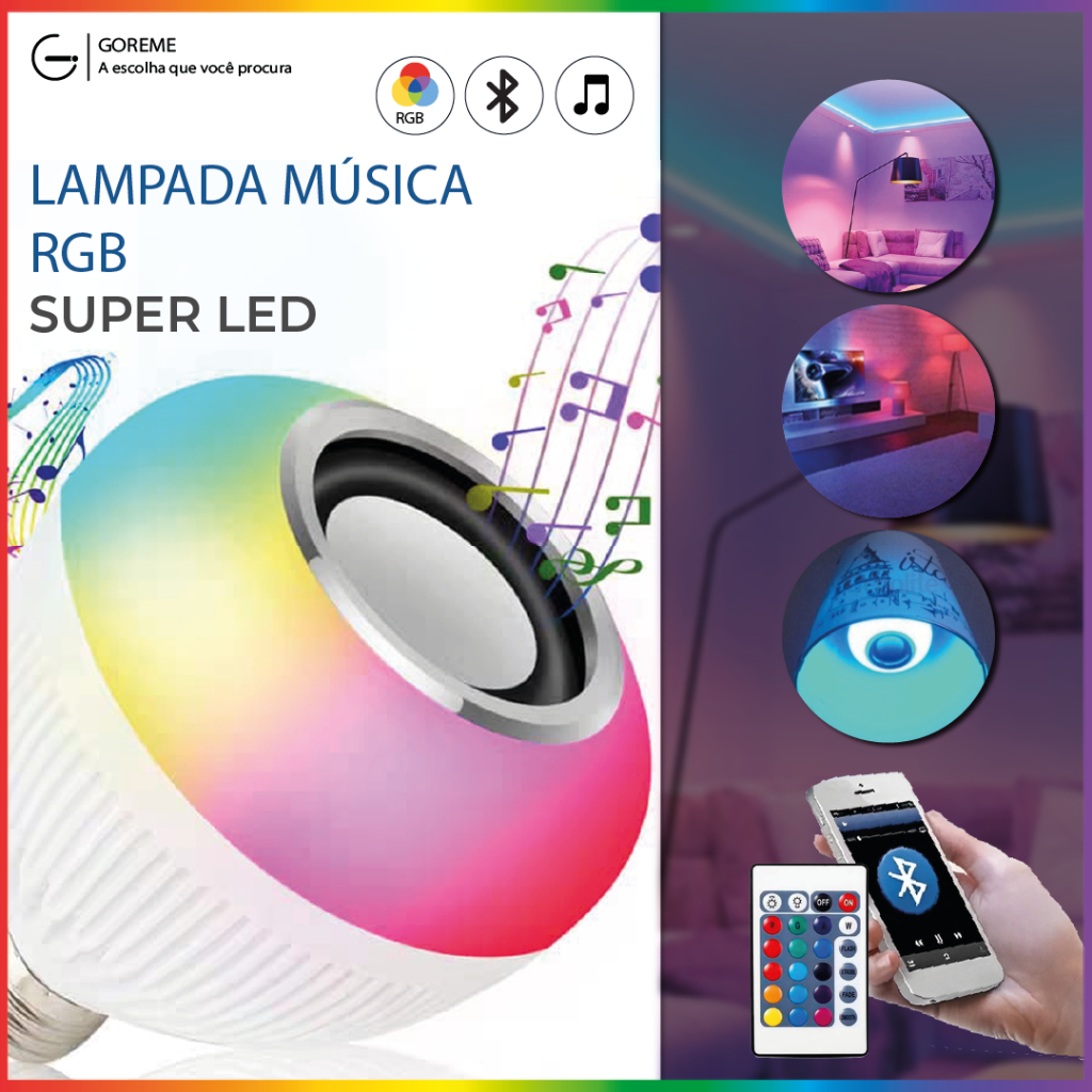 Lâmpada Bluetooth Caixa De Som 12W Super Led com controle RGB Bivolt E27 | Festa | Ano Novo | Natal | Quarto RGB