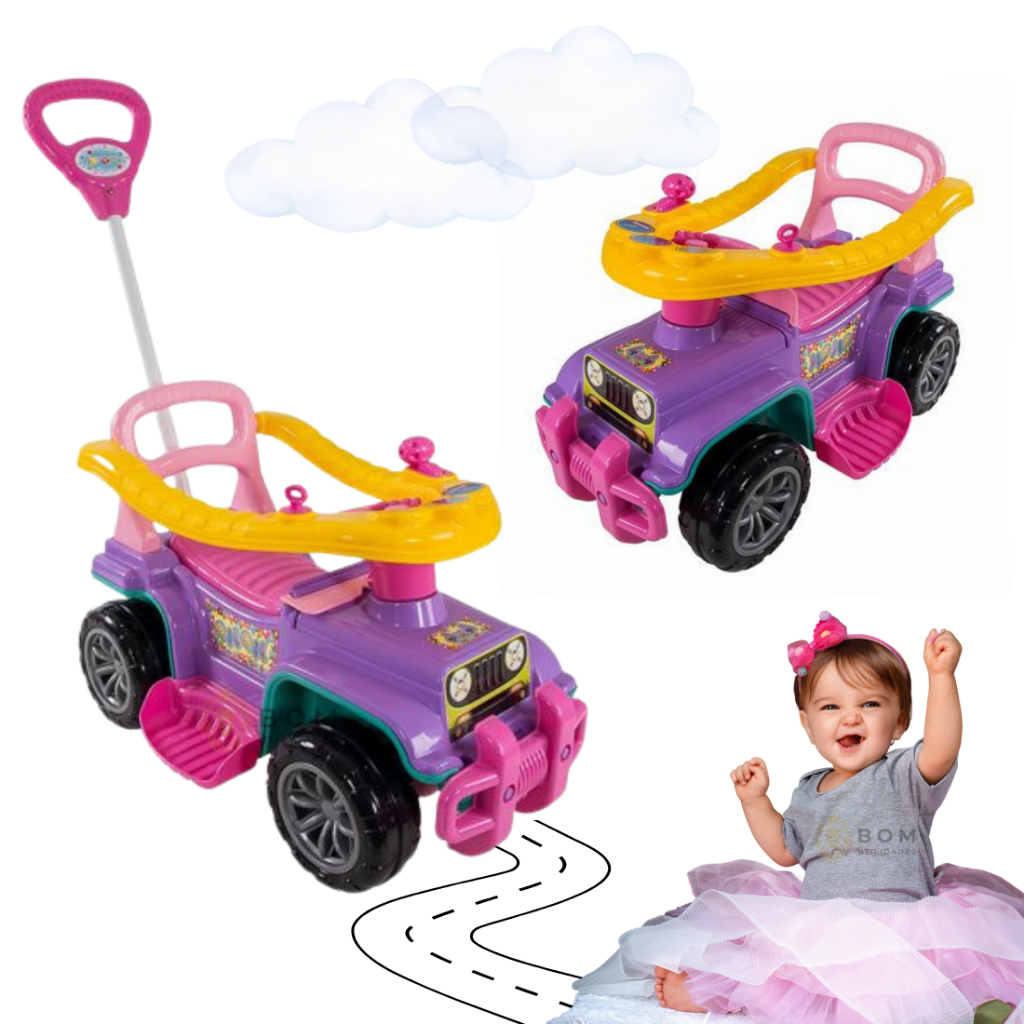 Carrinho De Passeio Menina Infantil Com Pedal E Empurrador Andador Bebe ...