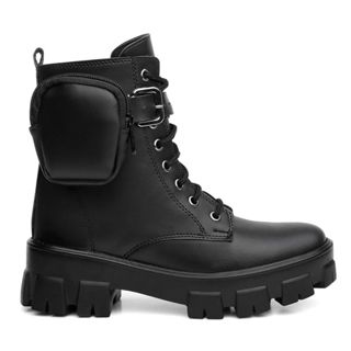 Bota Feminina Coturno Tratorado Preto Blogueira Feminino Bag Bolsinha Removivel Confortavel
