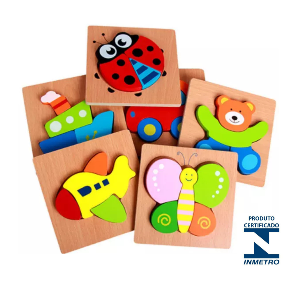 Quebra-Cabeça 3D em Madeira Montessori Educativo para bebê e criança