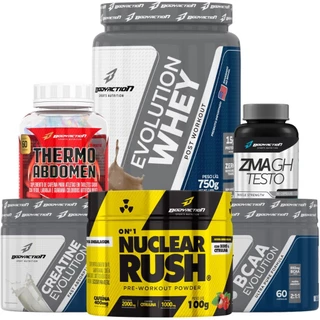 Whey Protein + Creatina + Bcaa + Pré Treino Nuclear Rush + Thermo Abdomen + Zma