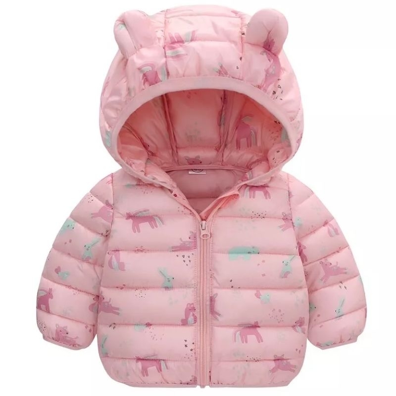 Jaqueta Casaco Infantil Bebe Puffer Bomber Com Capuz Urso Bichinho Animais Inverno Algod o Meninos e Meninas Rosa 3anos Natal Envio Imediato