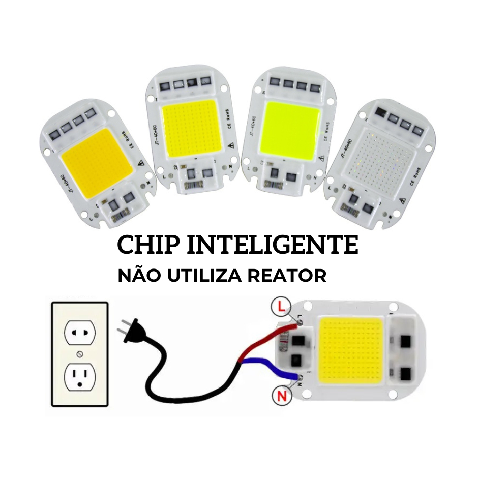 Chip Led Cob 50w Inteligente Funciona sem Reator Para Reparo Reposição de Refletores