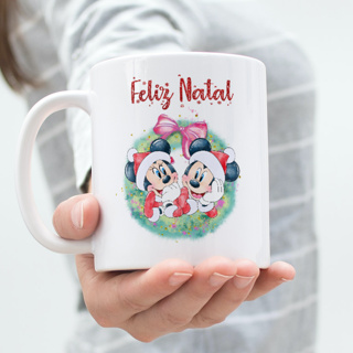 Caneca Porcelana de NATAL Est. 2809 Minnie e Mickey - Presente Enfeite ou Lembrancinha Natalina ZLprint