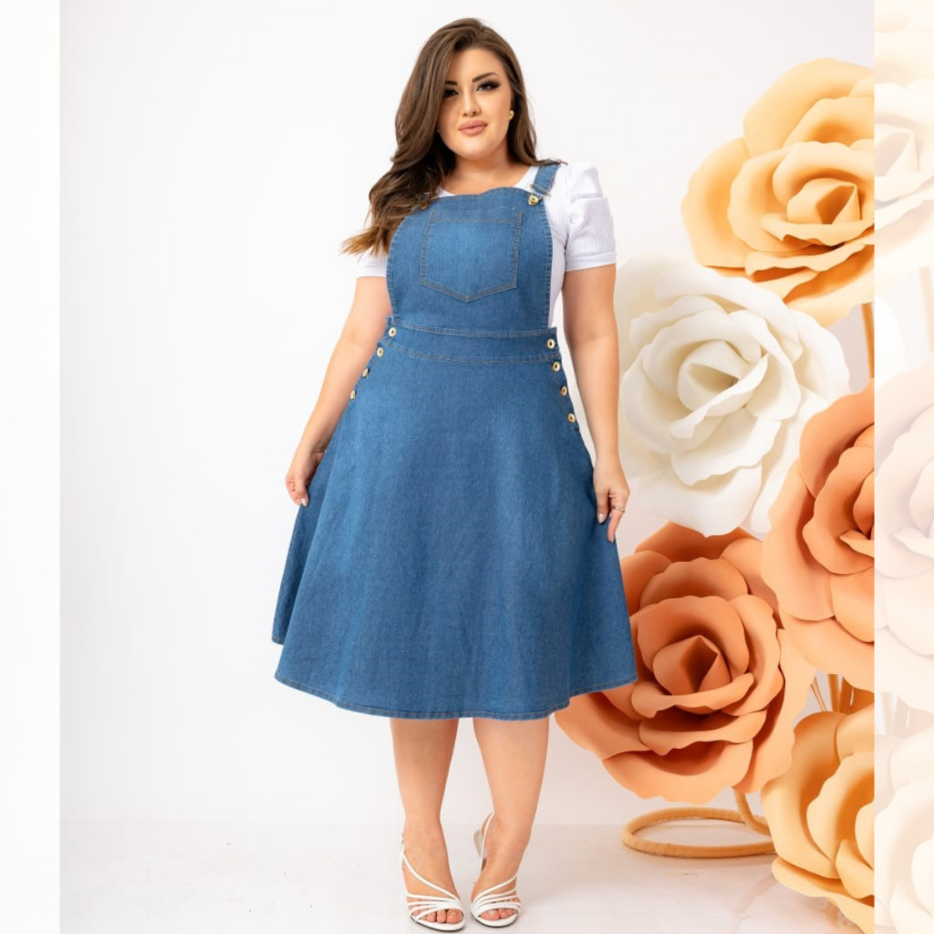 Jardineira Jeans Vestido Salopete Moda Comportada Evangélica e