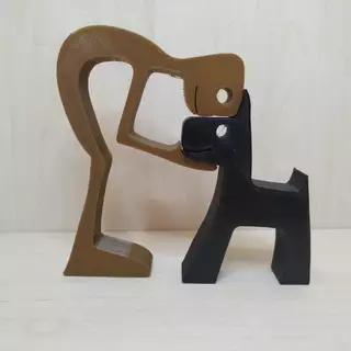 Escultura decorativa Menino e seu cachorro 3D