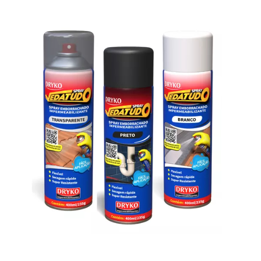 Spray Veda Tudo borracha líquida impermeabilizante Branco Preto 400ml