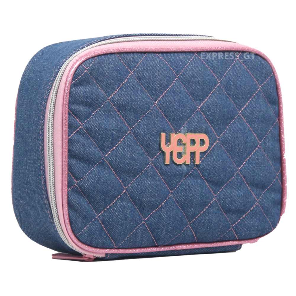 Mochila Escolar Feminina Estojo Box Organizador Grande Jeans