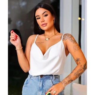 blusa feminina regata alcinha gola boba duna v drapeada lisa camisa Renatinha