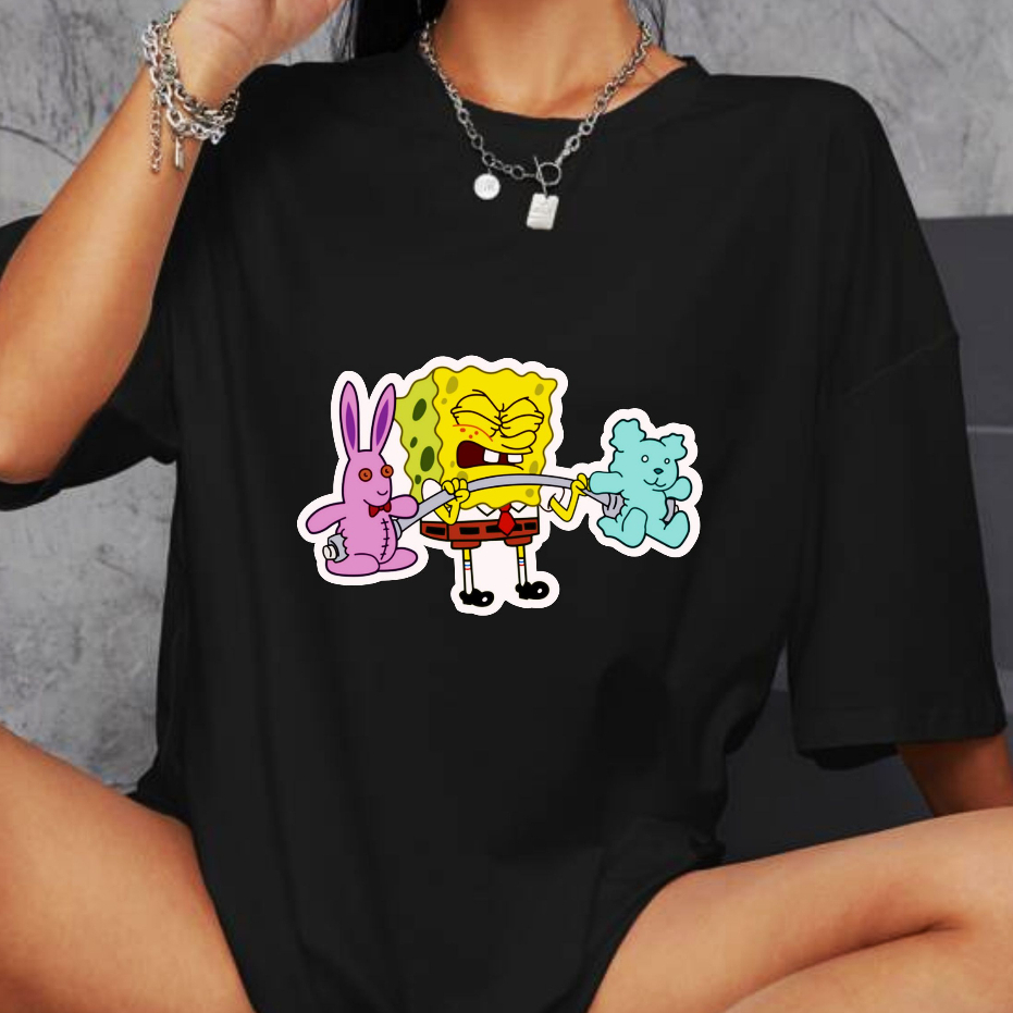 Camiseta De Treino Bob Esponja Preta Blusa Academia Camiseta Feminina