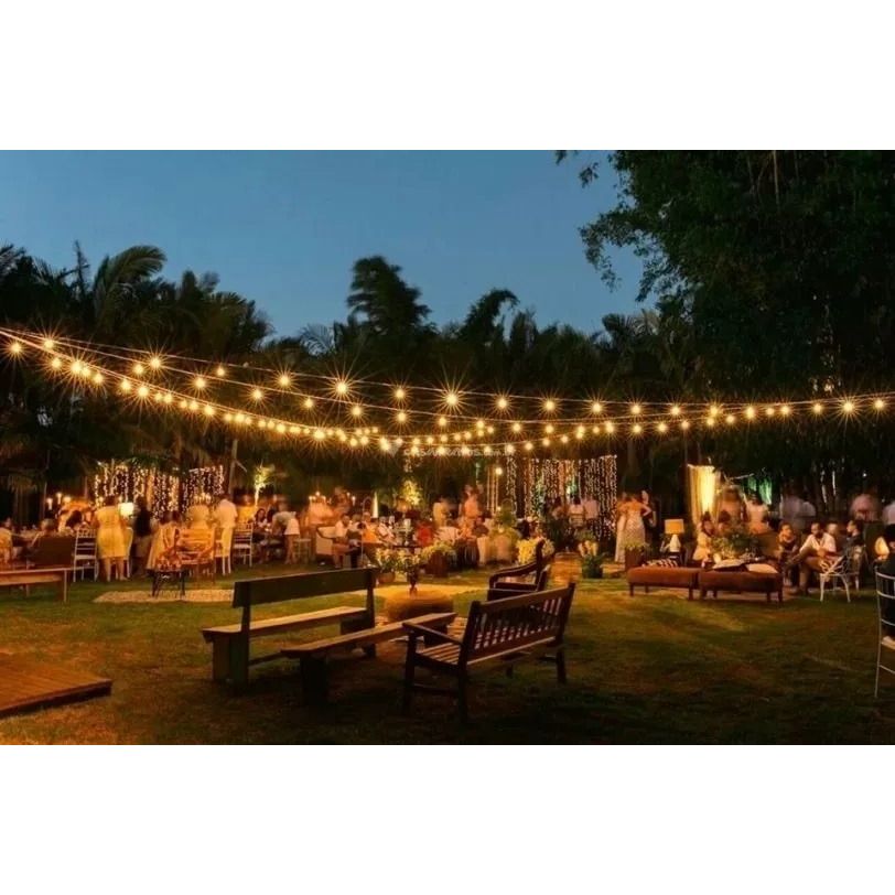 Varal De Luz 15 Metros - 15 Soquetes E27 Cordão Cor Preto