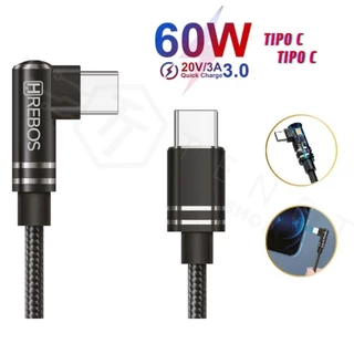 Cabo Tipo C USB-C 90° Graus Turbo 60W Para Gamers