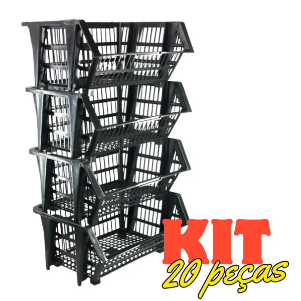 Kit 20 Peças Cesto Empilhavel Expositor Organizador Encaixav