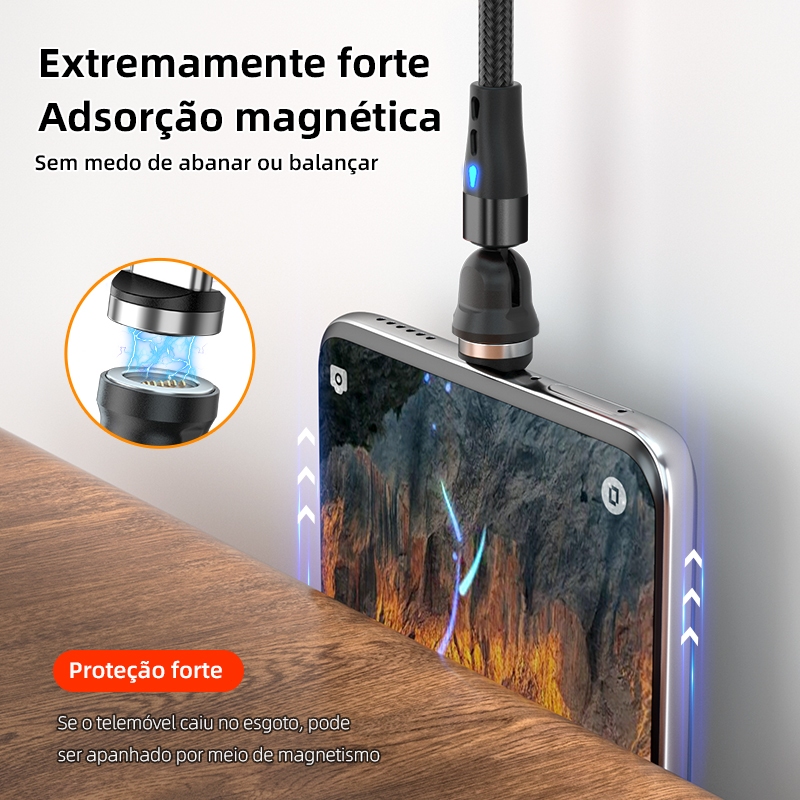 Cabo Carregador Magnético 3 Em 1 Carregamento super rápido de 3A com ...