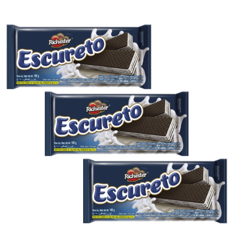Biscoito Wafer Richester sabores kit com 3 unidades 80g | Shopee Brasil