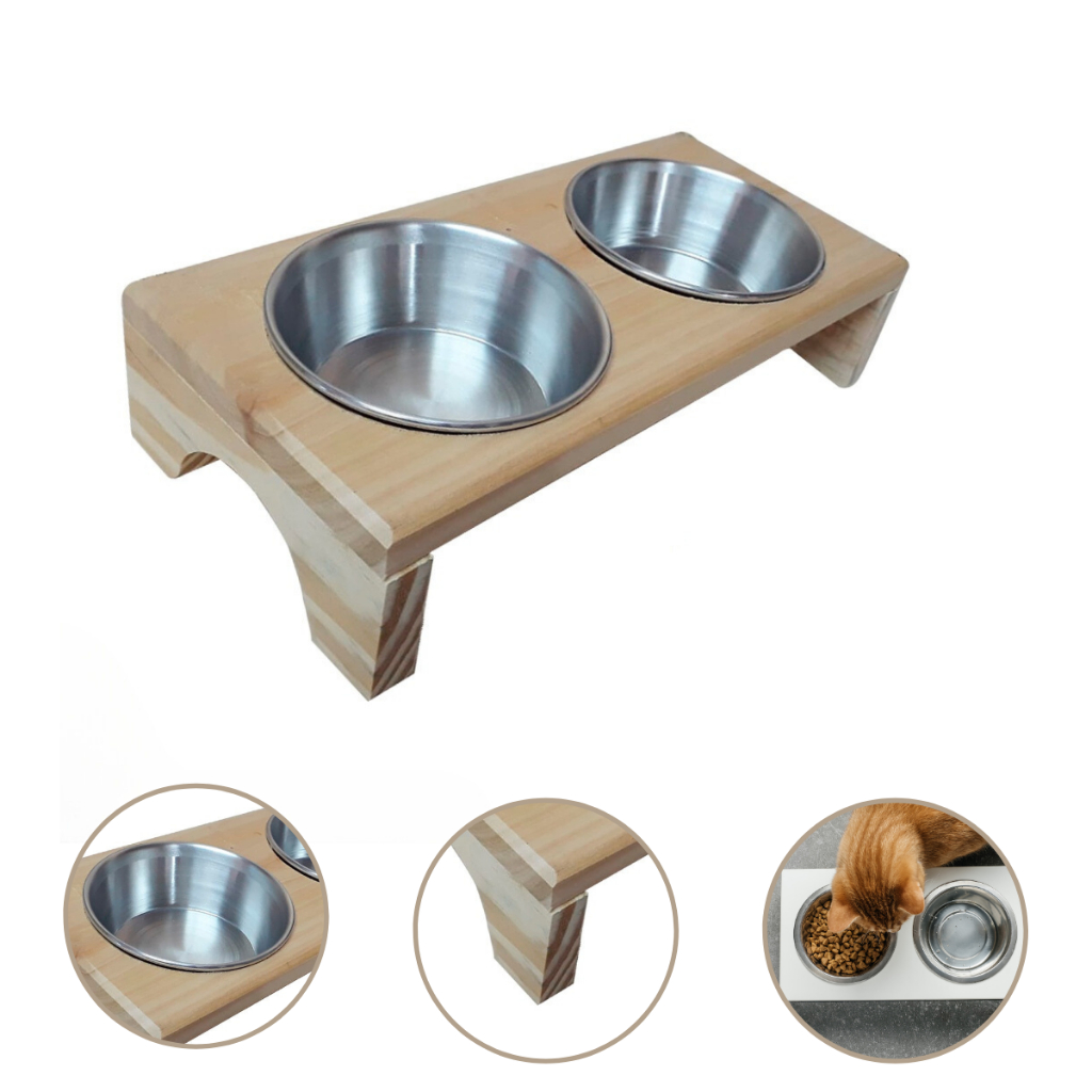 Comedouro Elevado Pet Duplo Gato E Cachorro 2 Tigelas Inox