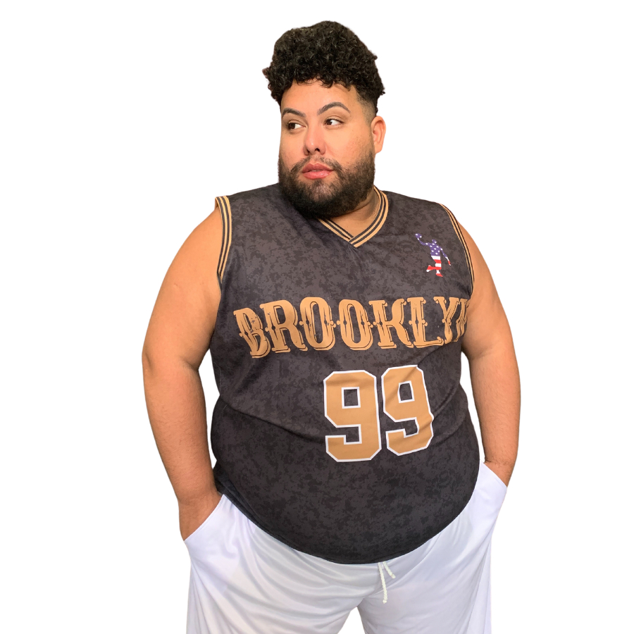 Camisa Regata Plus Size Masculina Basquete Brooklyn 99 Dry Fit Proteção Solar Uv+ Extra Grande