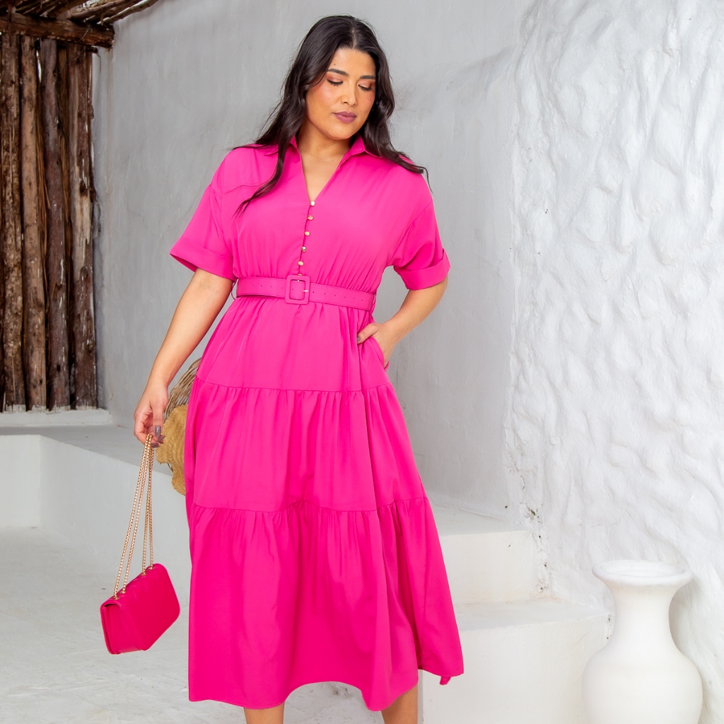 Formal Hot Dress Plus Size Vestido Midi Rosa Pink Vestido Rosa Com Manga Plus  Size Havida-