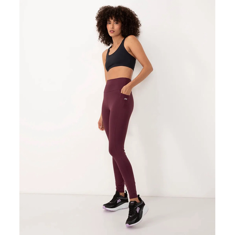 calça legging com recorte em tela e bolso cintura alta esportiva ace preta  - Faz a Boa!