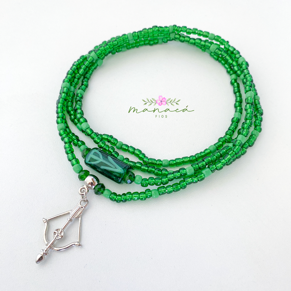 Guia de Proteção de Oxóssi: Colar de Contas com Miçangas de Vidro Oxossi