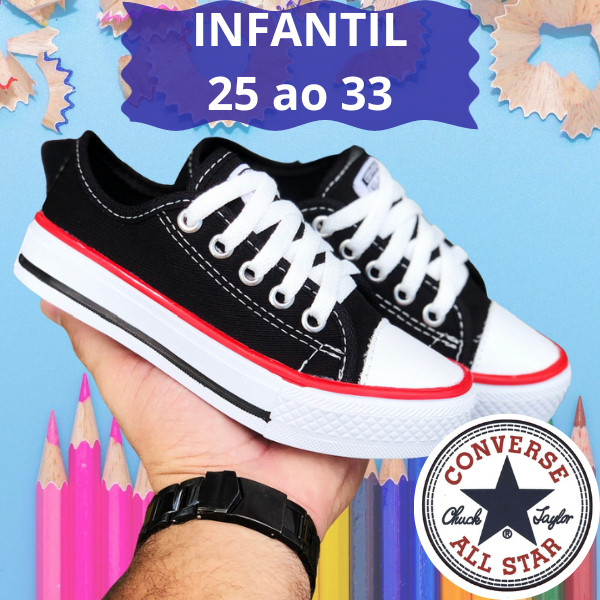 Tênis All Star Infantil Tradicional PRETO Cano Alto-Cano Baixo-  Casual-Menino e Menina- Unissex-Envio Imediato