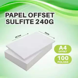 Papel Sulfite Offset 240g A4, 100 Folhas, Tamanho 21x29,7cm, Branco Grosso Cartolina