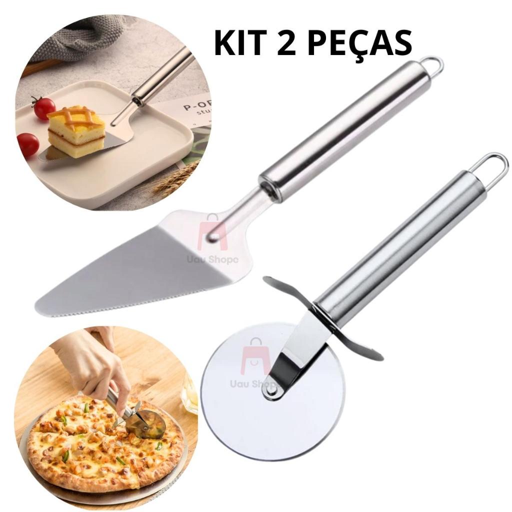 Conjunto Cortador de Pizza Massa e Espátula Bolo Torta 2 Pç Inox
