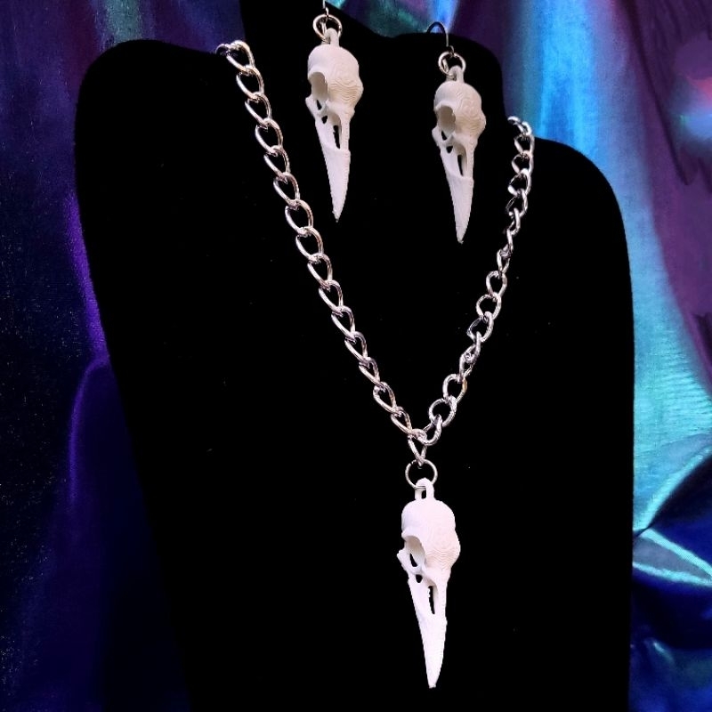 brinco ou colar crânio de corvo | moda alternativa em impressão 3D