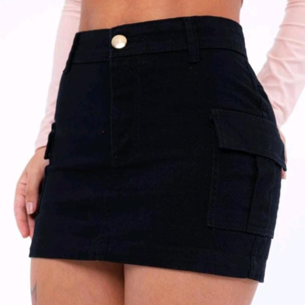 Saia Cargo Preta Curta Levanta Bumbum Com Elastano Moda Verão Blogueira ...