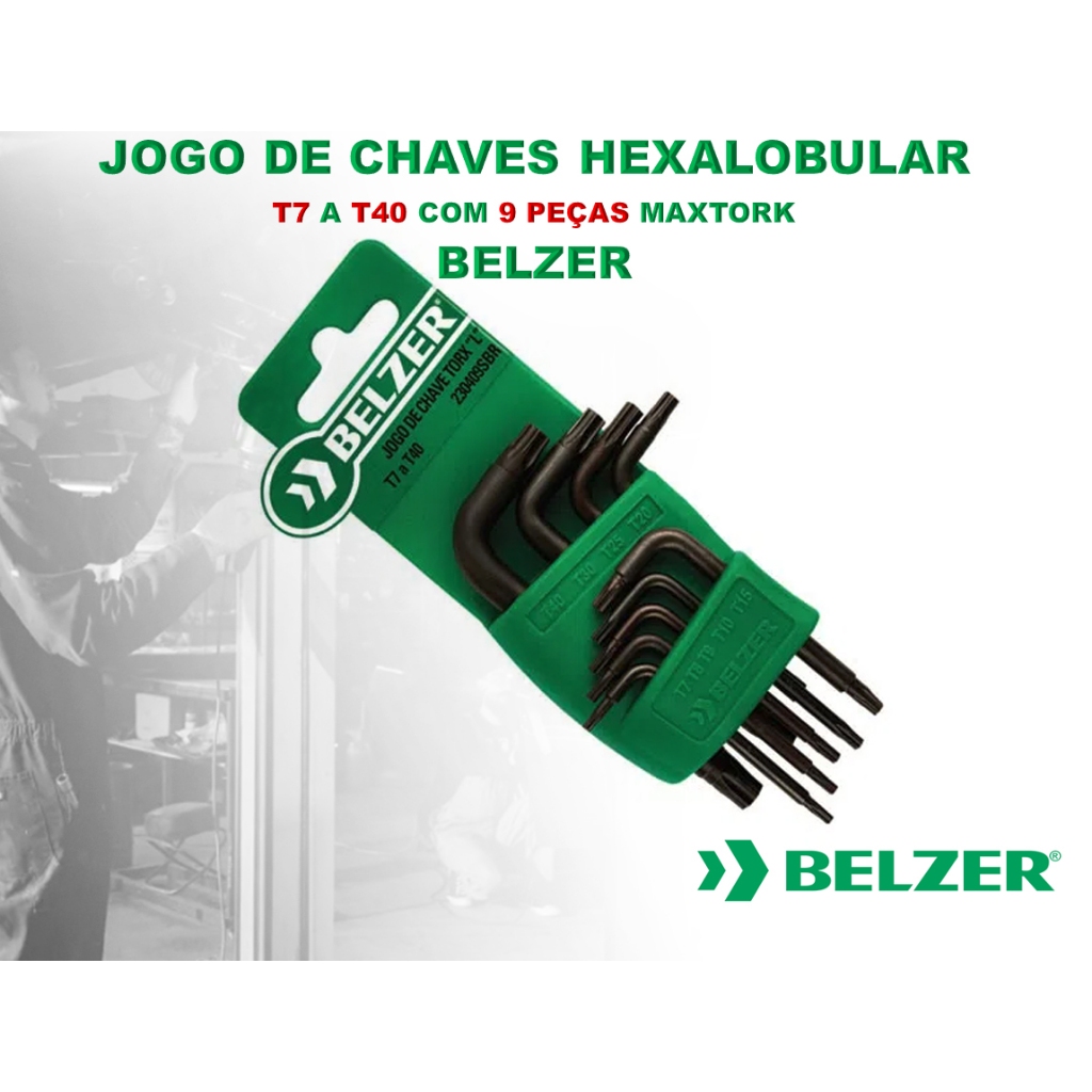 JOGO DE CHAVES HEXALOBULAR T7 A T40 COM 9 PEÇAS MAXTORK - BELZER