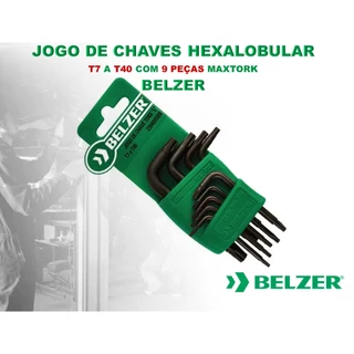 JOGO DE CHAVES HEXALOBULAR T7 A T40 COM 9 PEÇAS MAXTORK - BELZER