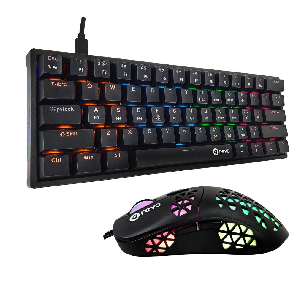 Combo Kit Gamer Profissional Teclado Mecânico 60% e Mouse 5500 DPI LED RGB Perfurado