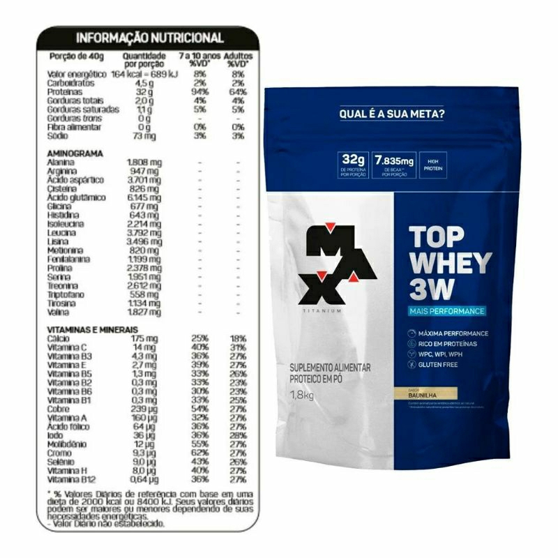 Top Whey 3W Refil Max titanium 1800kg Iso+hidro+conc