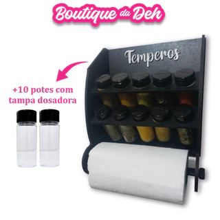 Porta Tempero de Parede - Com Espaço Para Potes + 10 Potes