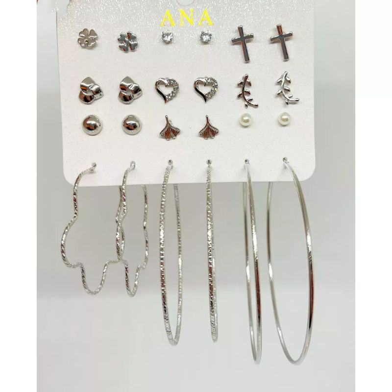 Cartela de Brincos Com 12 pares de brinquinho e argolas banhado a prata 925