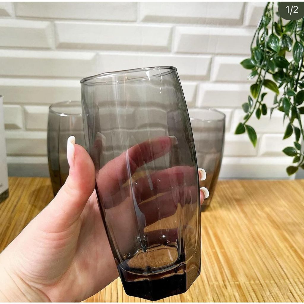 Jogo de Copo Vidro Cinza Florida 370ml Redondo - 6 Unidades