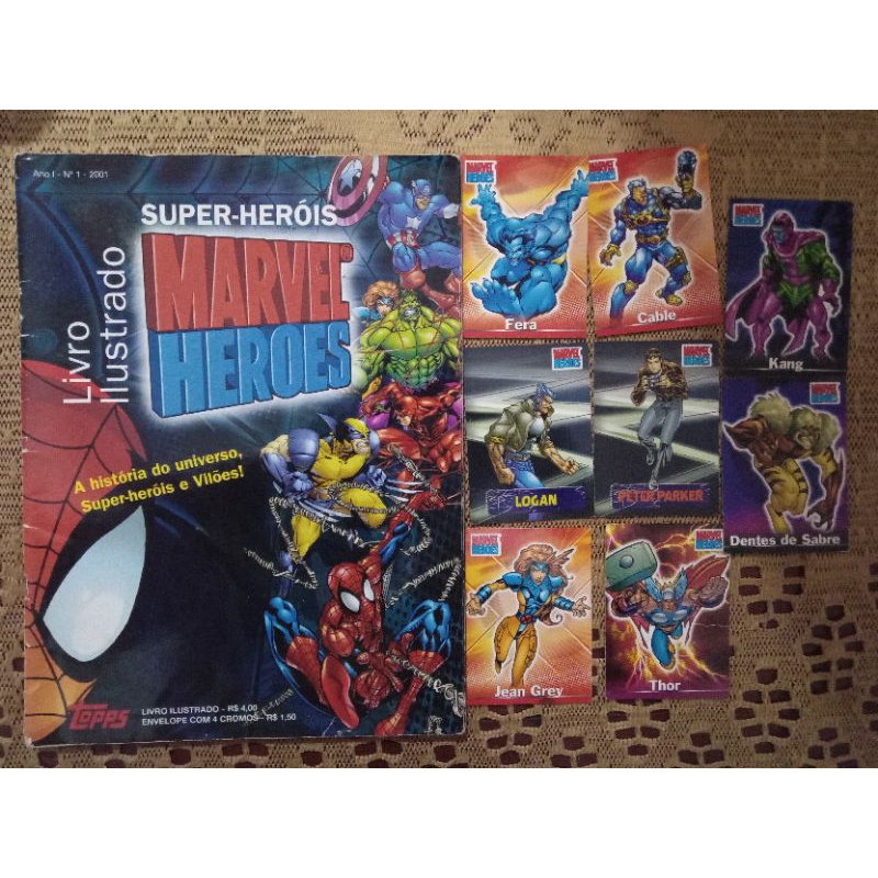 Livro Ilustrado Marvel Heroes editora Topps (2001)Álbum com 8 cards