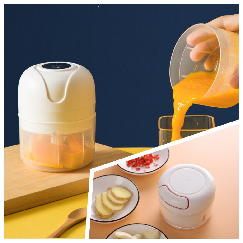 【Opção】Mini Processador Elétrico Moedor+Mini Triturador Processador Manual De Temperos Alho Cebola