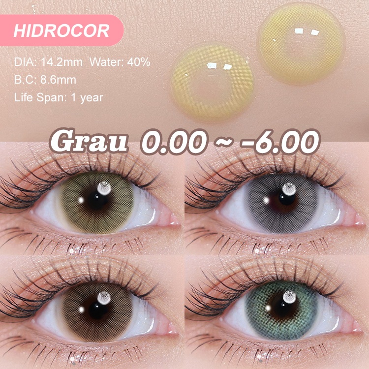 (0.00 ~ - 6.00)HIDROCOR Lentes De Contato Coloridas anual natural Lentes Para Maquiagem 14.2mm Freshgo 1 par