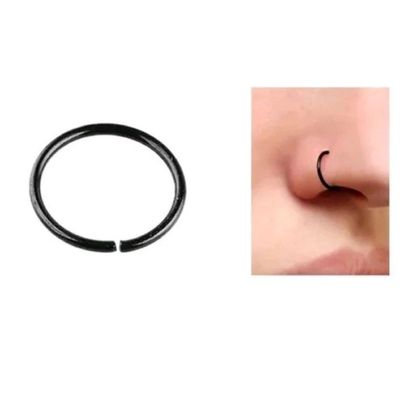 Piercing de Nariz Argolinha Preta Silicone 8mm | Shopee Brasil