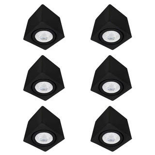 Kit 6 Spot Sobrepor Teto Beiral Para Lampada Dicroica Preto Direcionável + Lâmpada Inclusa