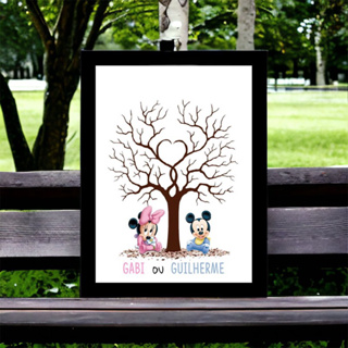 Quadro recepção personalizado árvore digitais mickey e minnie