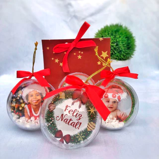 Kit de 5, 10, 12, 15 e 24 unidades de Bolas de Natal Personalizada com Foto Frente e Verso - 6.5cm