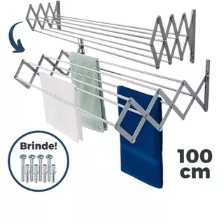 Varal Roupa Parede Sanfonado Alumínio Retrátil Grande Dobrável Articulado Resistente Apartamento 100cm